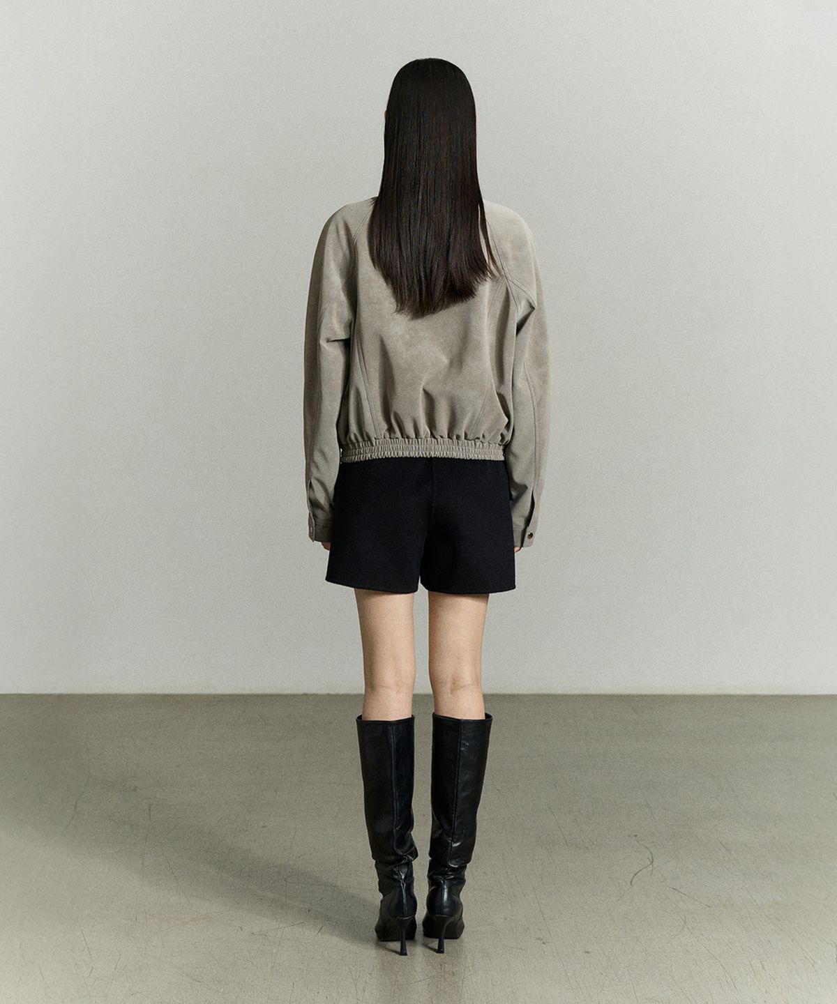 리이(RE RHEE) SNAP BUTTON FAUX LEATHER JACKET ASH GRAY