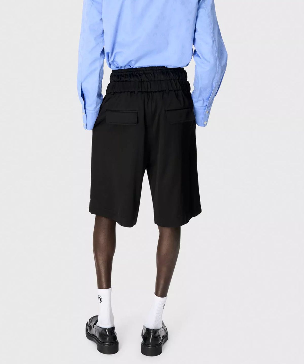 마린 세르(MARINE SERRE) (M) 새틴 박서 웨이스티드쇼츠 블랙 SATIN BOXER WAISTED SHORTS BK99 BLACK