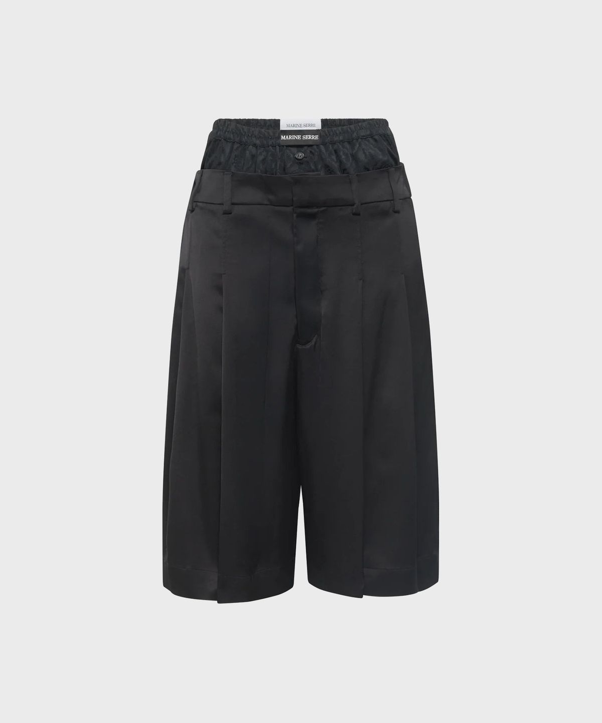 마린 세르(MARINE SERRE) (M) 새틴 박서 웨이스티드쇼츠 블랙 SATIN BOXER WAISTED SHORTS BK99 BLACK
