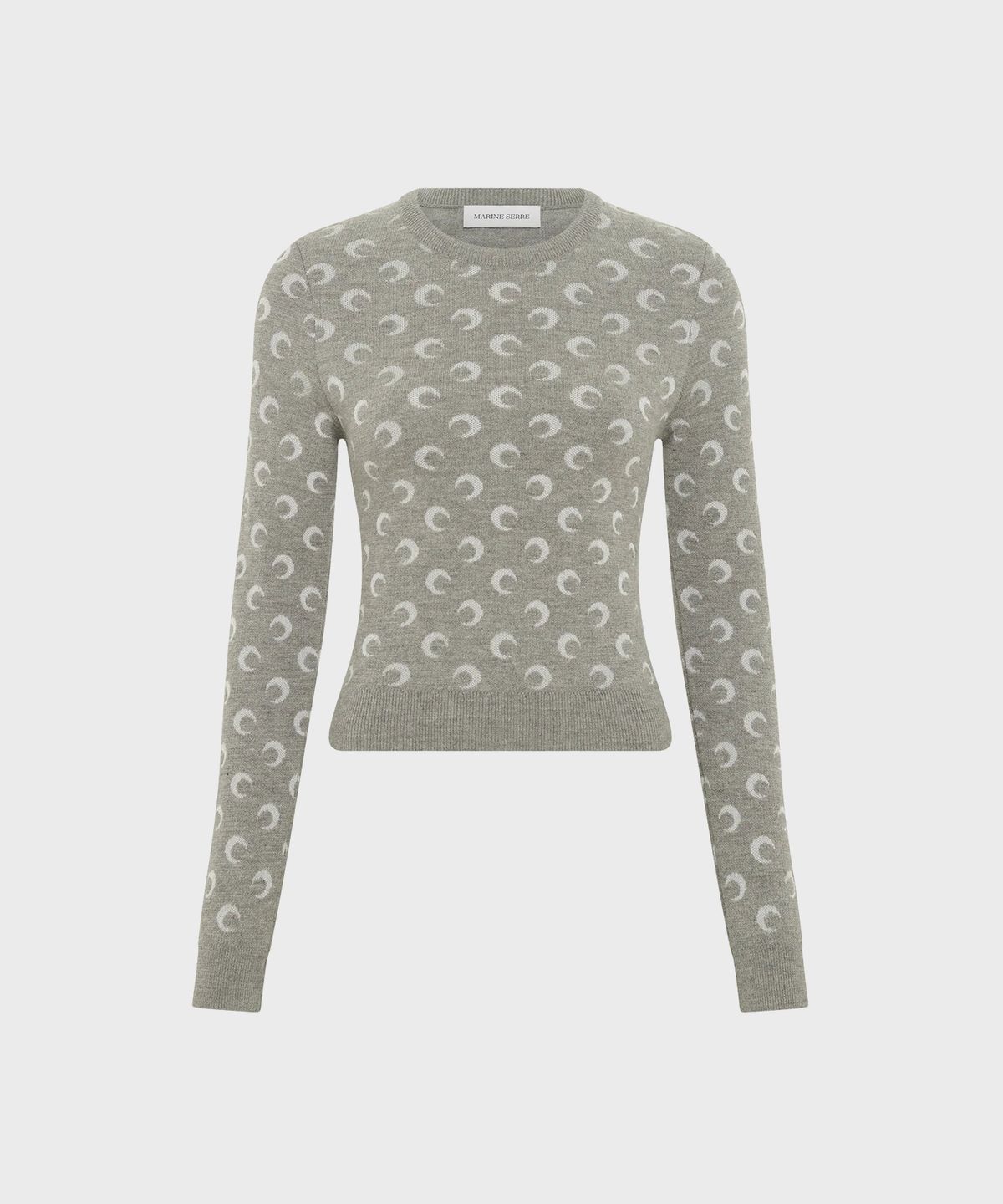 마린 세르(MARINE SERRE) (W) 문 자카드 니트 피티드 크루넥 스웨터 미스티 그레이 MOON JACQUARD KNIT FITTED CREWNECK SWEATER GR60 MISTY GREY