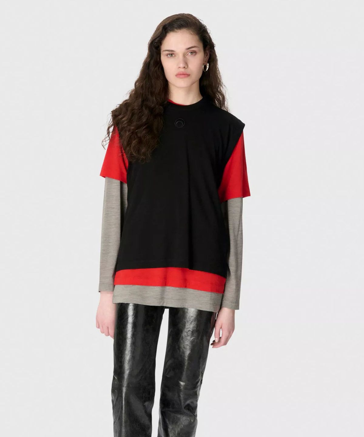 마린 세르(MARINE SERRE) (U) 메리노 저지 트리플 티셔츠 세트 그레이 레드 블랙 MERINO JERSEY THREE T-SHIRTS SET GRB1 GREY/RED/BLACK