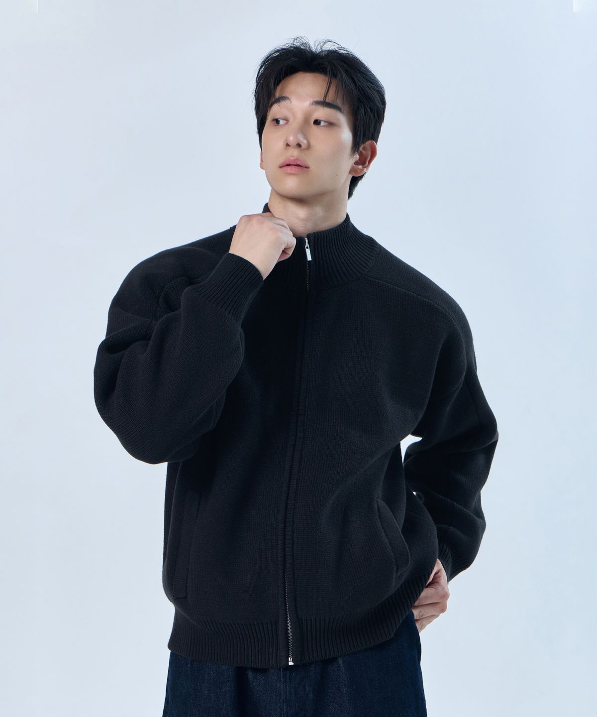 나인제트(NINEZ) 크롭 니트 오픈 집업 (2color)