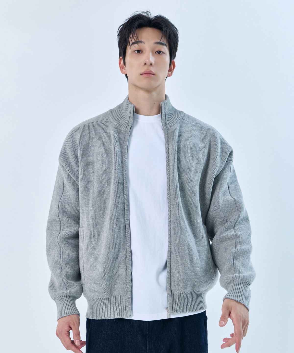나인제트(NINEZ) 크롭 니트 오픈 집업 (2color)