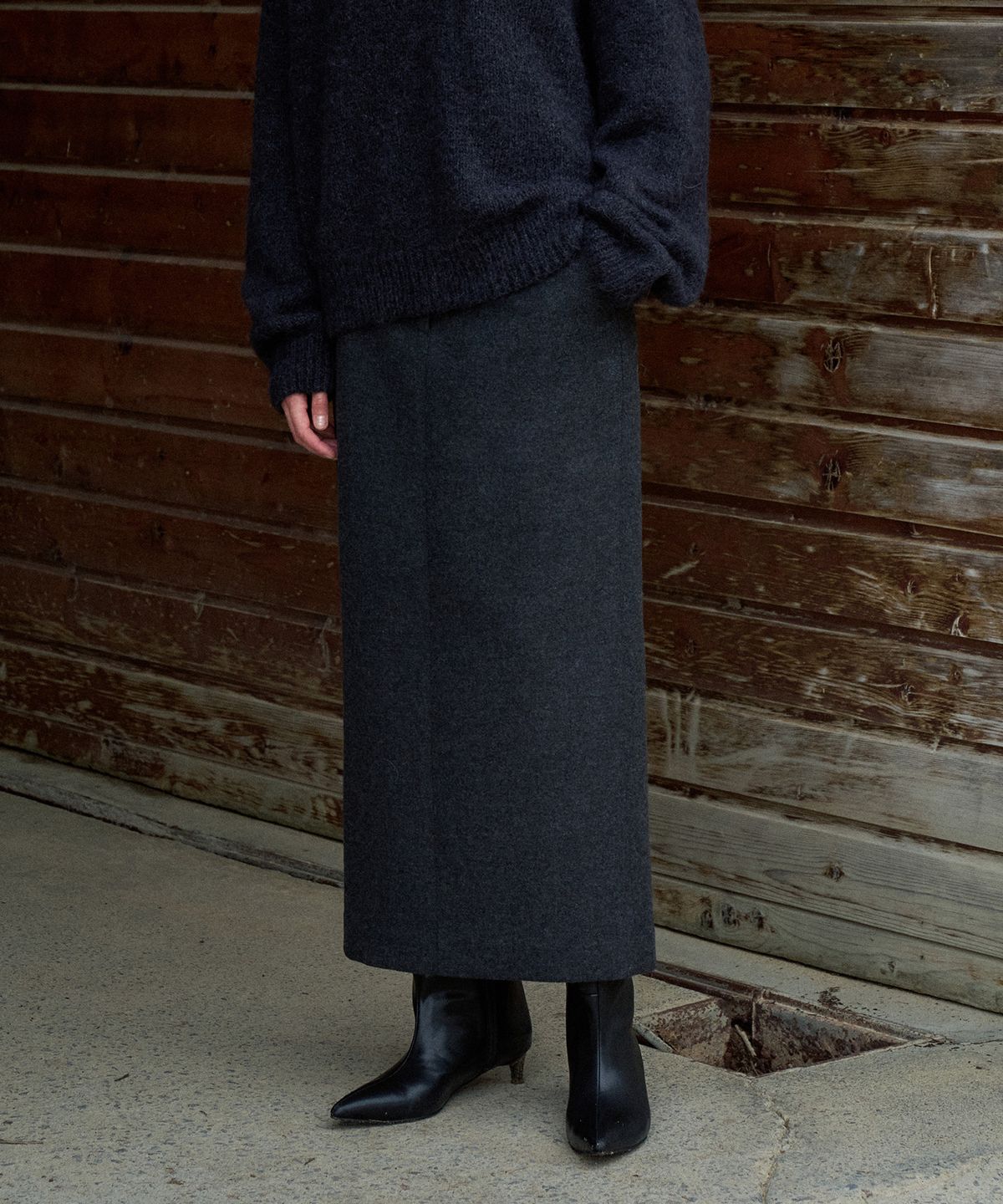 라메레이(LAMEREI) Wool Maxi H-line Skirt[LMBEWISK408]-2color