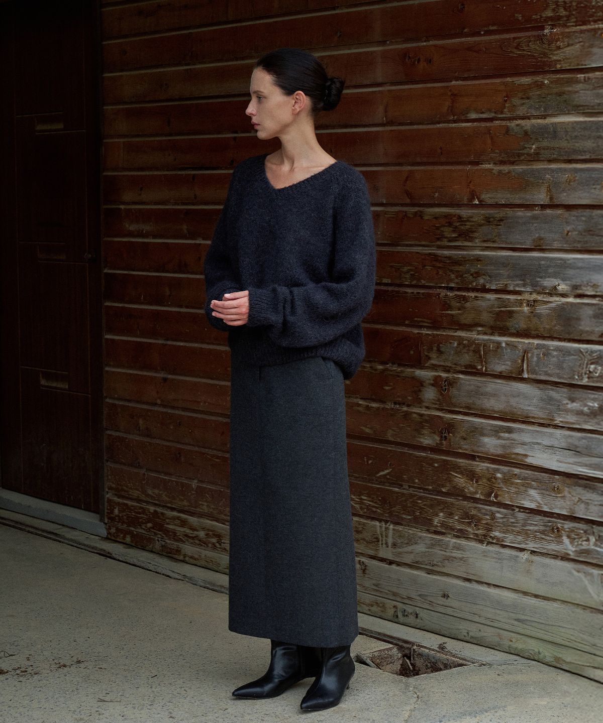 라메레이(LAMEREI) Wool Maxi H-line Skirt[LMBEWISK408]-2color