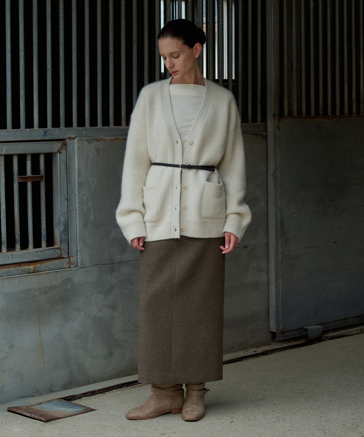 라메레이(LAMEREI) Wool Maxi H-line Skirt[LMBEWISK408]-2color
