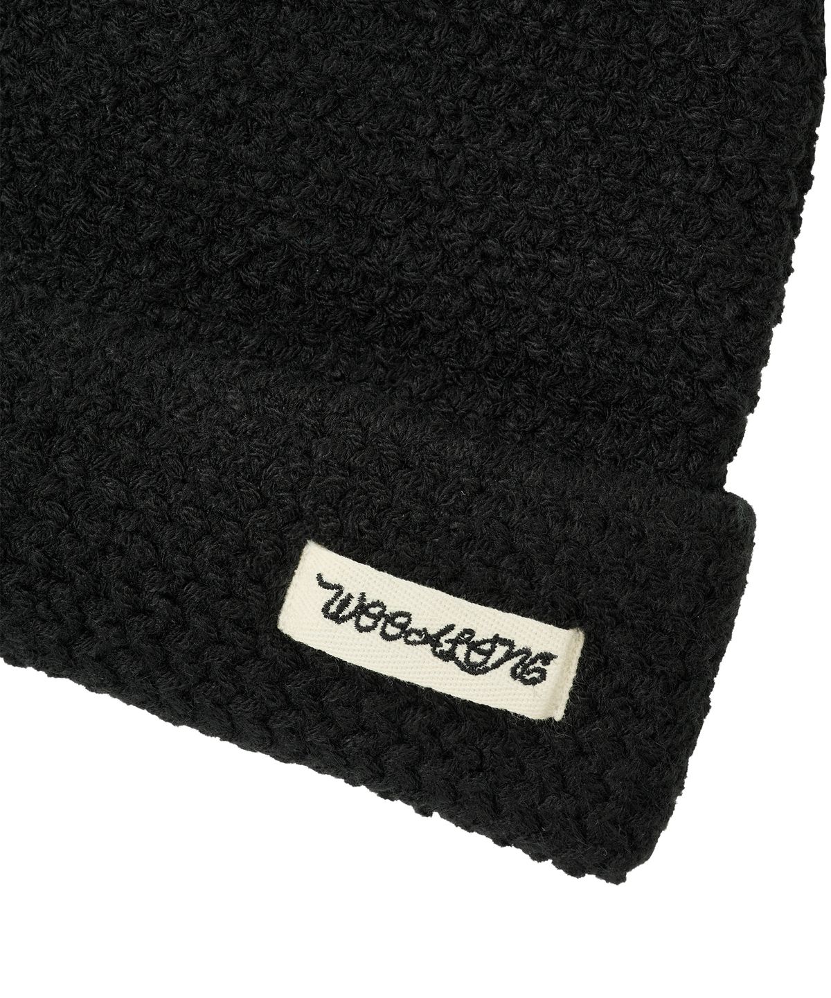 우알롱(WOOALONG) Folded Label Knit Beanie - BLACK