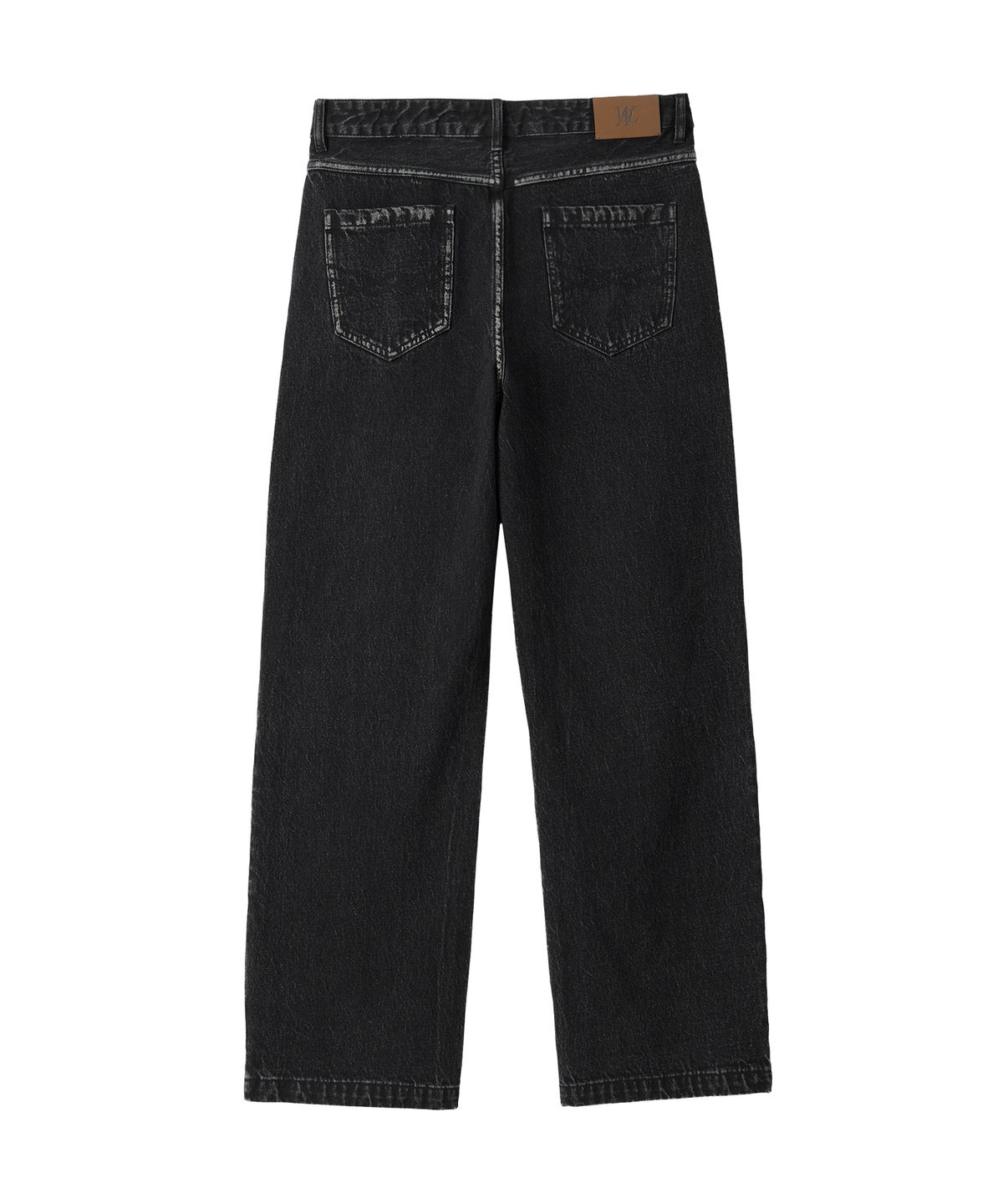 우알롱(WOOALONG) Grain Curved Seam Washed Denim Pants - BLACK
