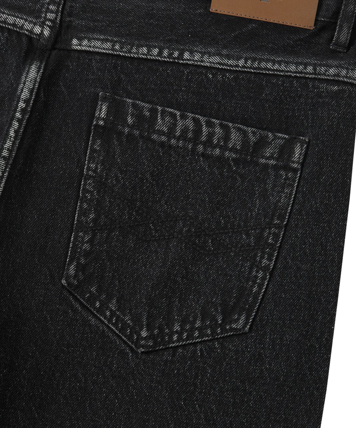우알롱(WOOALONG) Grain Curved Seam Washed Denim Pants - BLACK