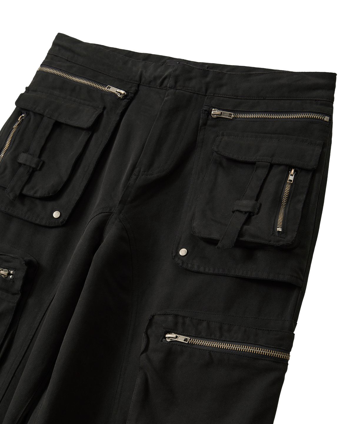 우알롱(WOOALONG) Lowrise Washed Curve Cargo Pants - BLACK