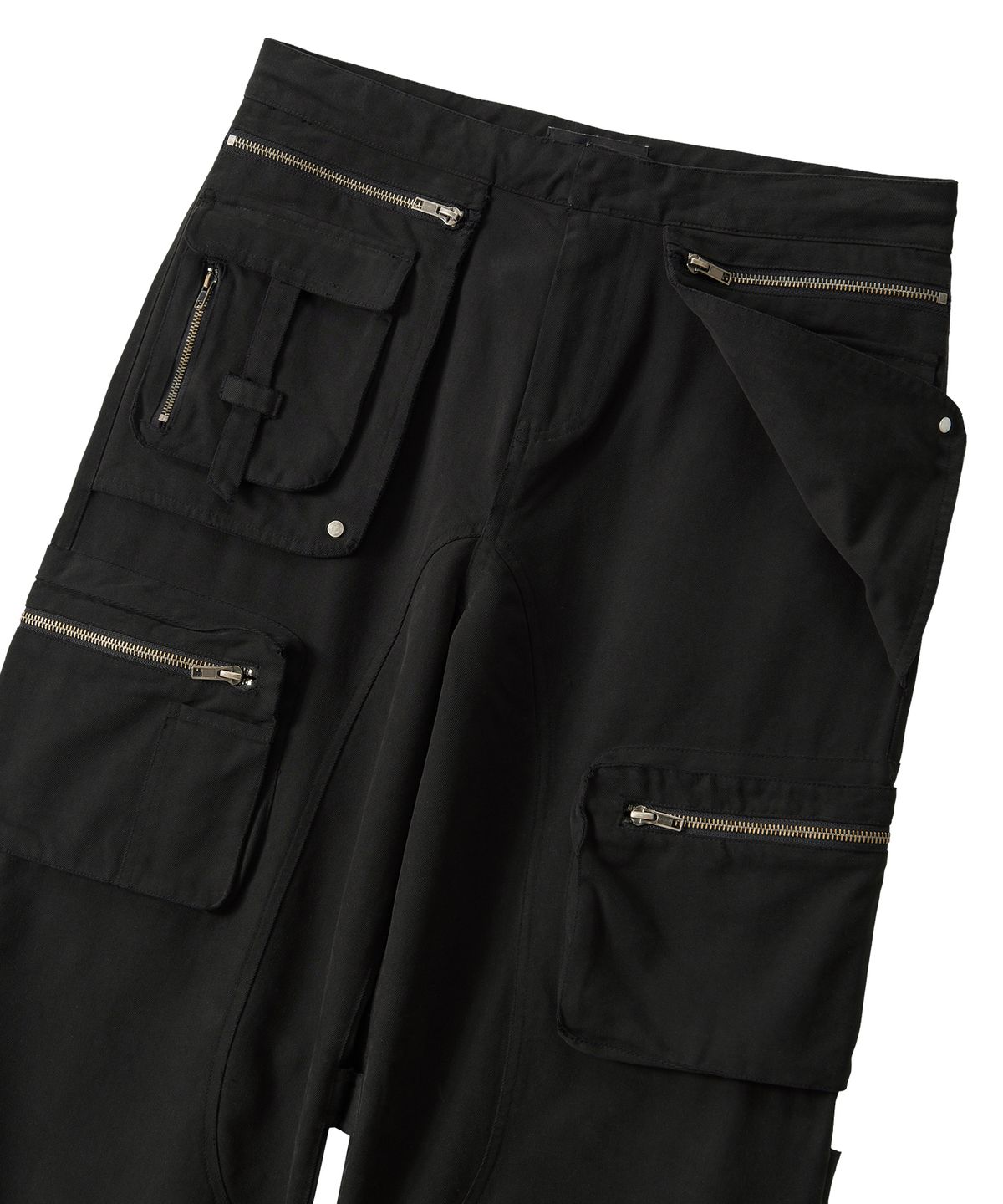 우알롱(WOOALONG) Lowrise Washed Curve Cargo Pants - BLACK