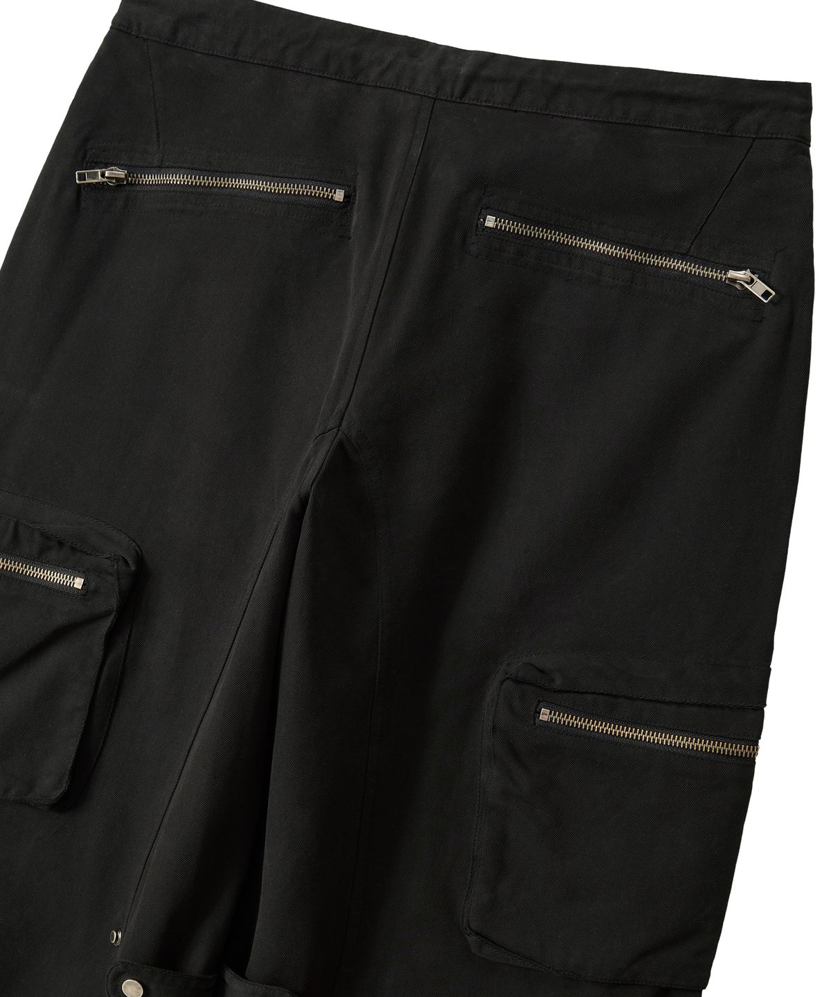 우알롱(WOOALONG) Lowrise Washed Curve Cargo Pants - BLACK