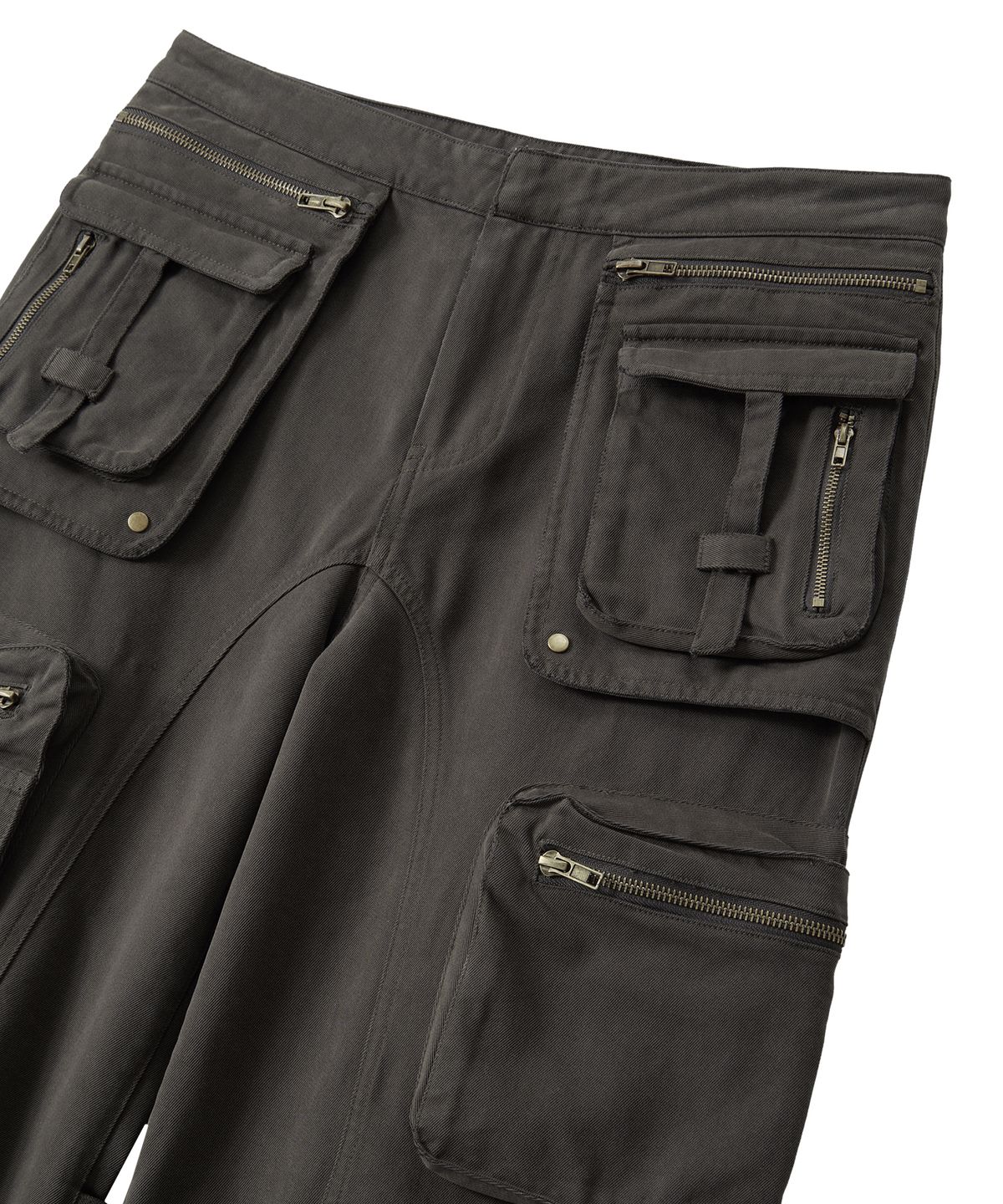 우알롱(WOOALONG) Lowrise Washed Curve Cargo Pants - KHAKI