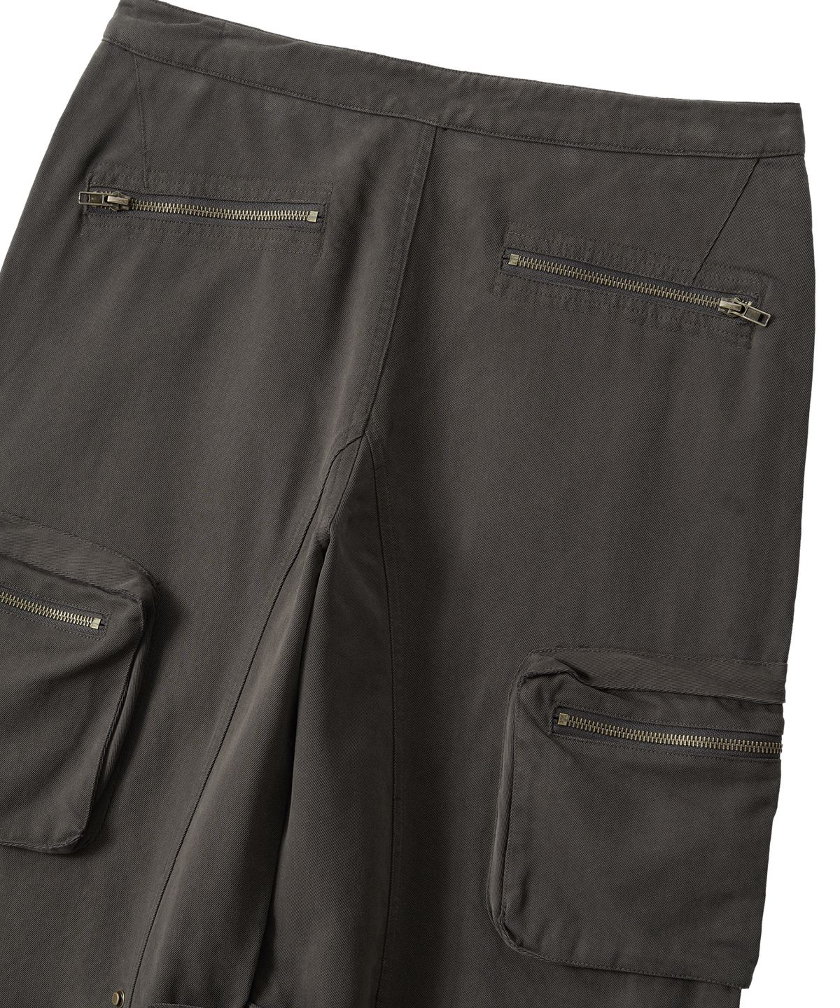 우알롱(WOOALONG) Lowrise Washed Curve Cargo Pants - KHAKI
