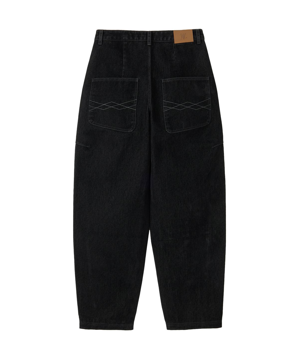 우알롱(WOOALONG) Velvet Stitch Curve Balloon Wide Denim Pants - BLACK