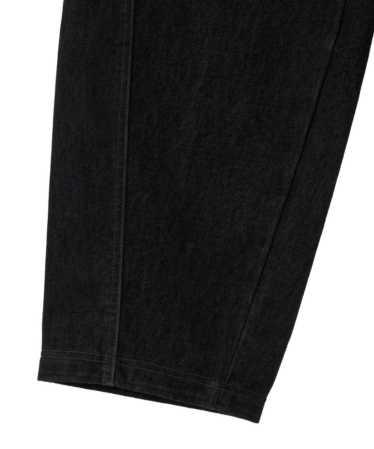 우알롱(WOOALONG) Velvet Stitch Curve Balloon Wide Denim Pants - BLACK