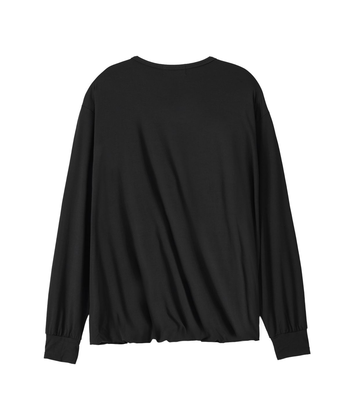 우알롱(WOOALONG) Overlay Drape Long Sleeve Tee - BLACK