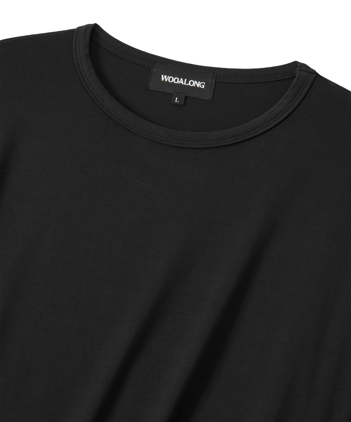 우알롱(WOOALONG) Overlay Drape Long Sleeve Tee - BLACK