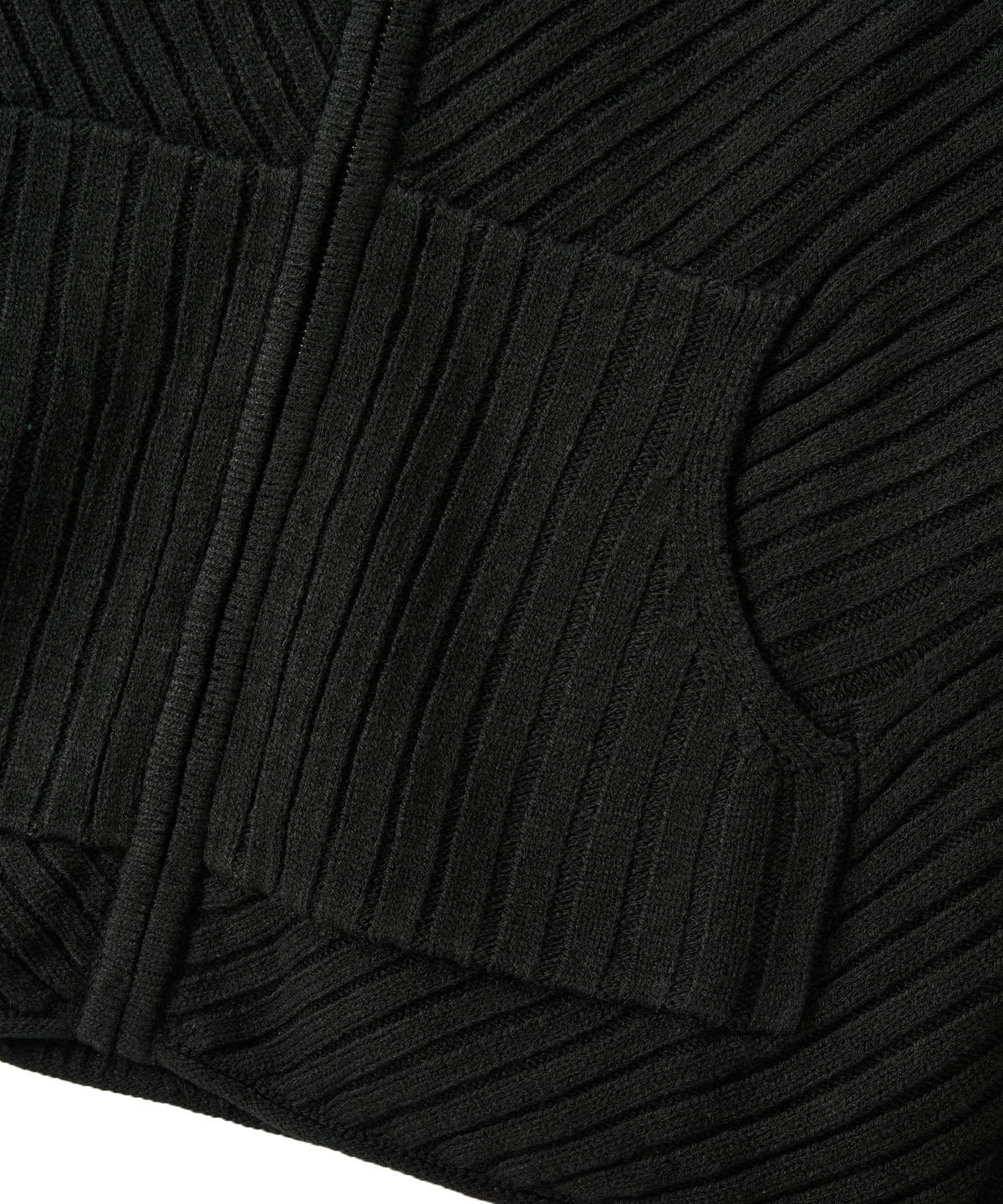 우알롱(WOOALONG) Rib Knit Hoodie Zip-Up - BLACK