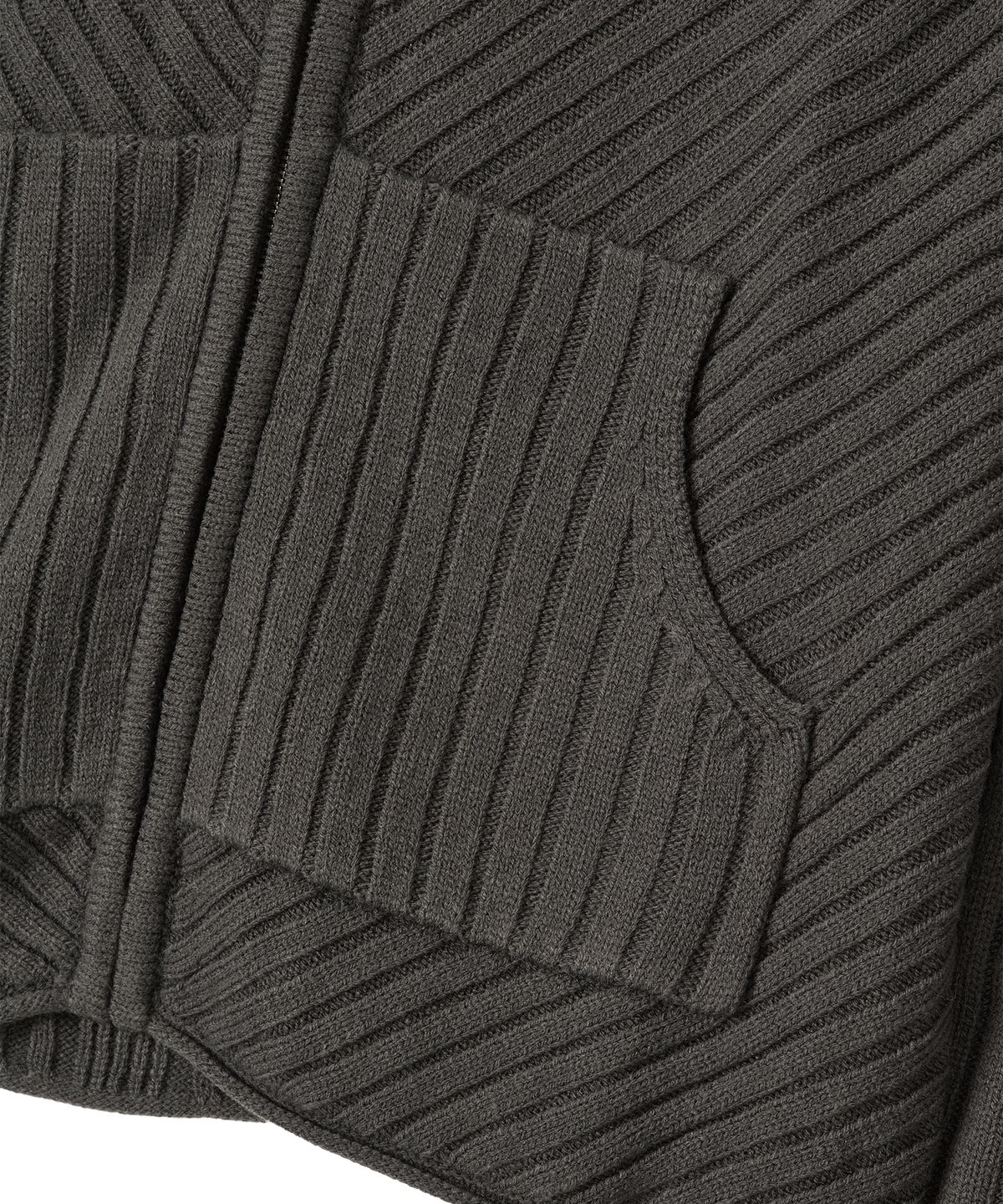 우알롱(WOOALONG) Rib Knit Hoodie Zip-Up - CHARCOAL