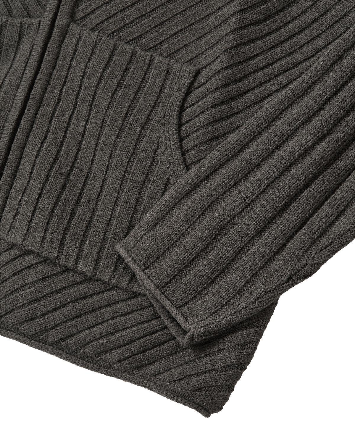 우알롱(WOOALONG) Rib Knit Hoodie Zip-Up - CHARCOAL