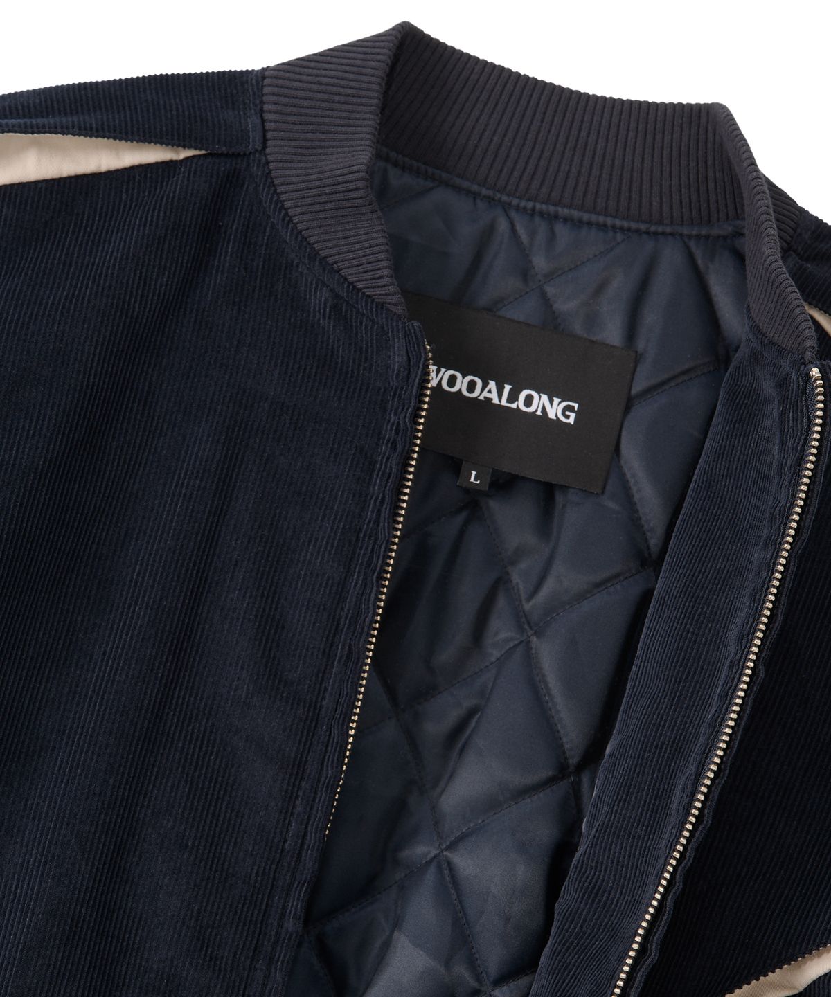 우알롱(WOOALONG) Corduroy Contrast Quilted Blouson - NAVY