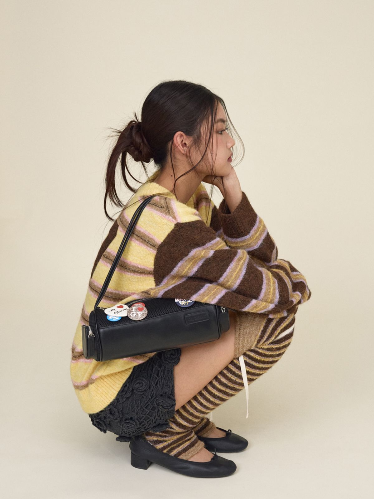 글로니(GLOWNY) SUNDAE STRIPE KNIT WARMER (BROWN)