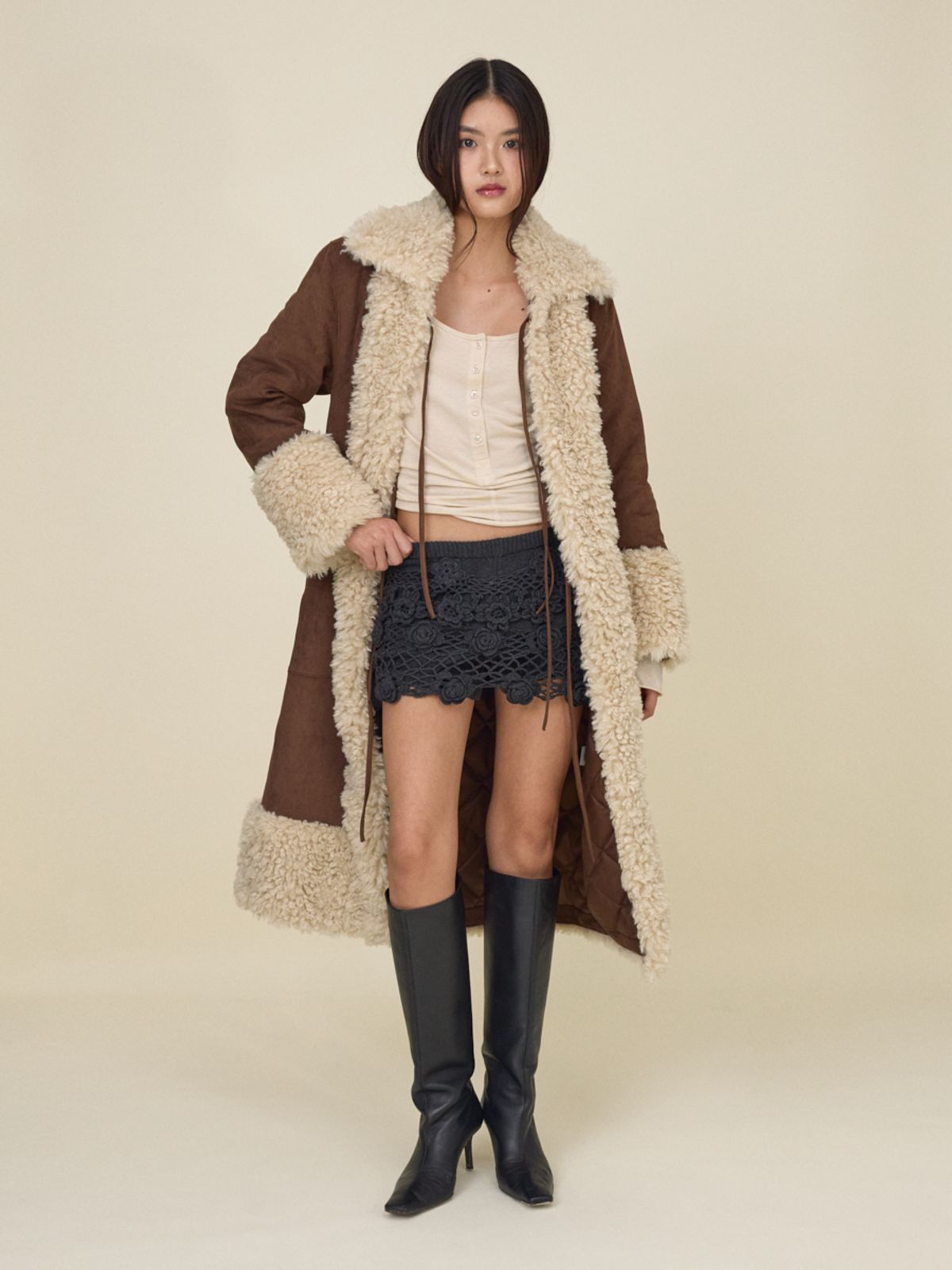 글로니(GLOWNY) OLSEN FUR COAT (BROWN)
