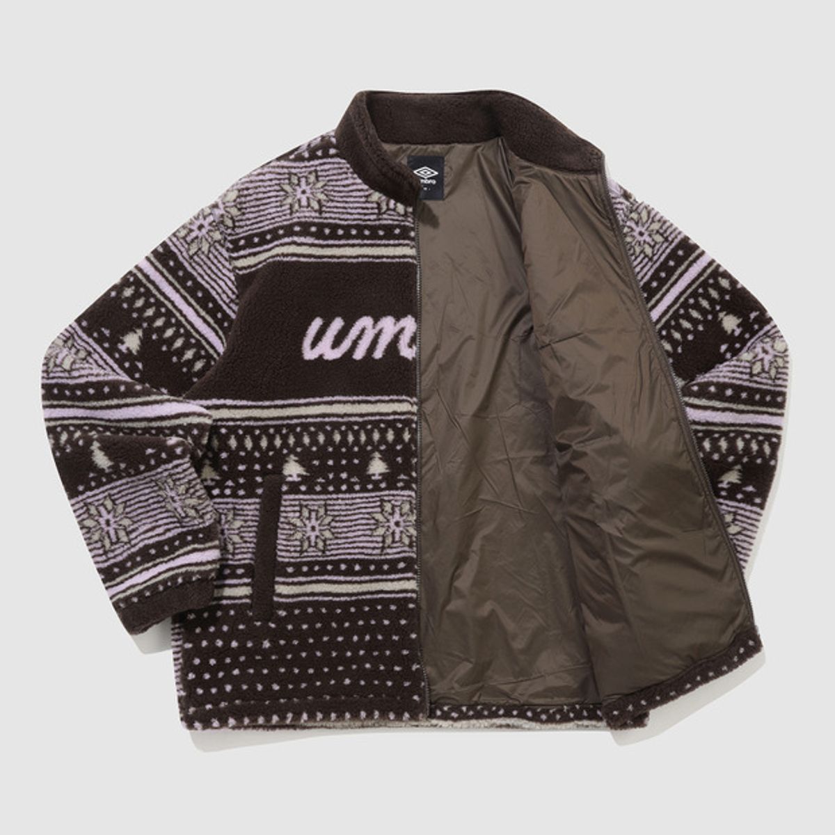 엄브로(UMBRO) 노르딕 패턴 플리스 스탠넥 자켓 브라운 UQ323CFJ92