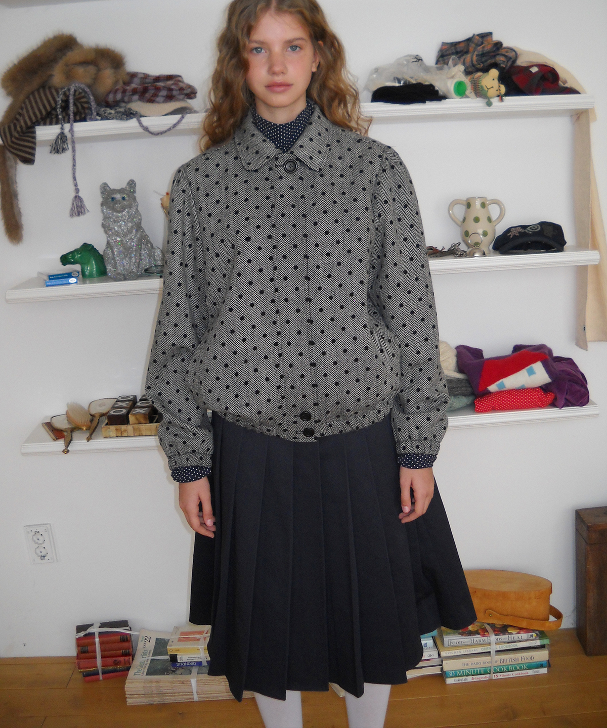 펀프롬펀(FUNFROMFUN) Dotted Herringbone Jacket, Black