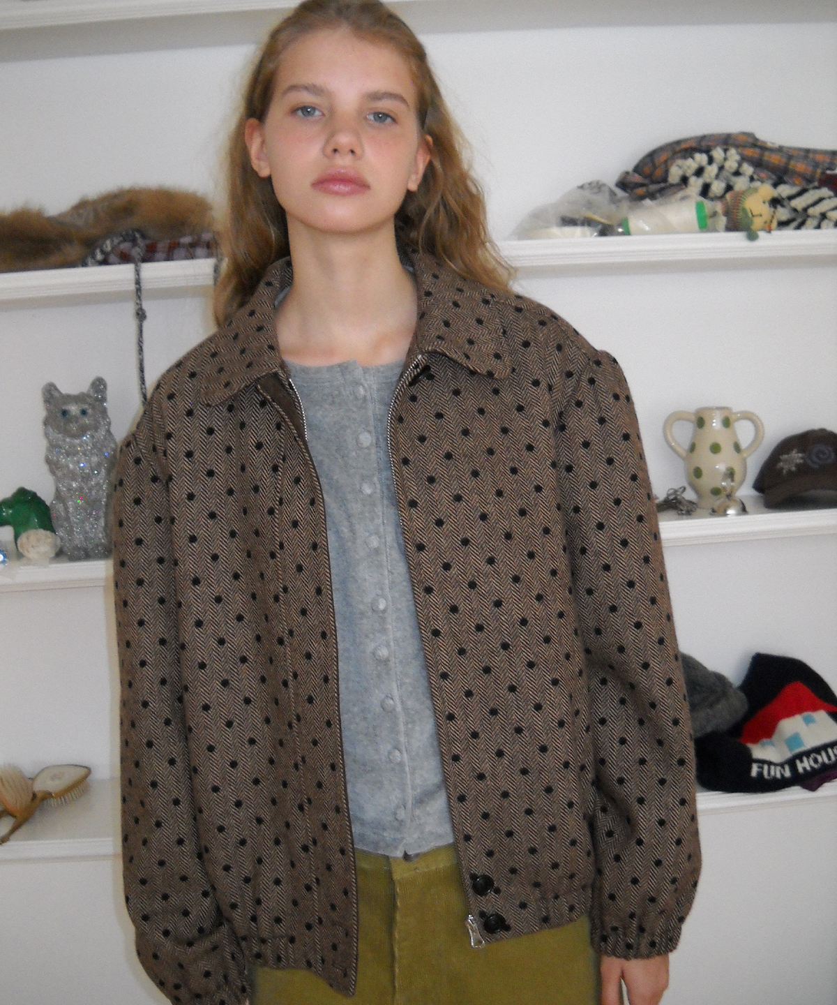 펀프롬펀(FUNFROMFUN) Dotted Herringbone Jacket, Brown