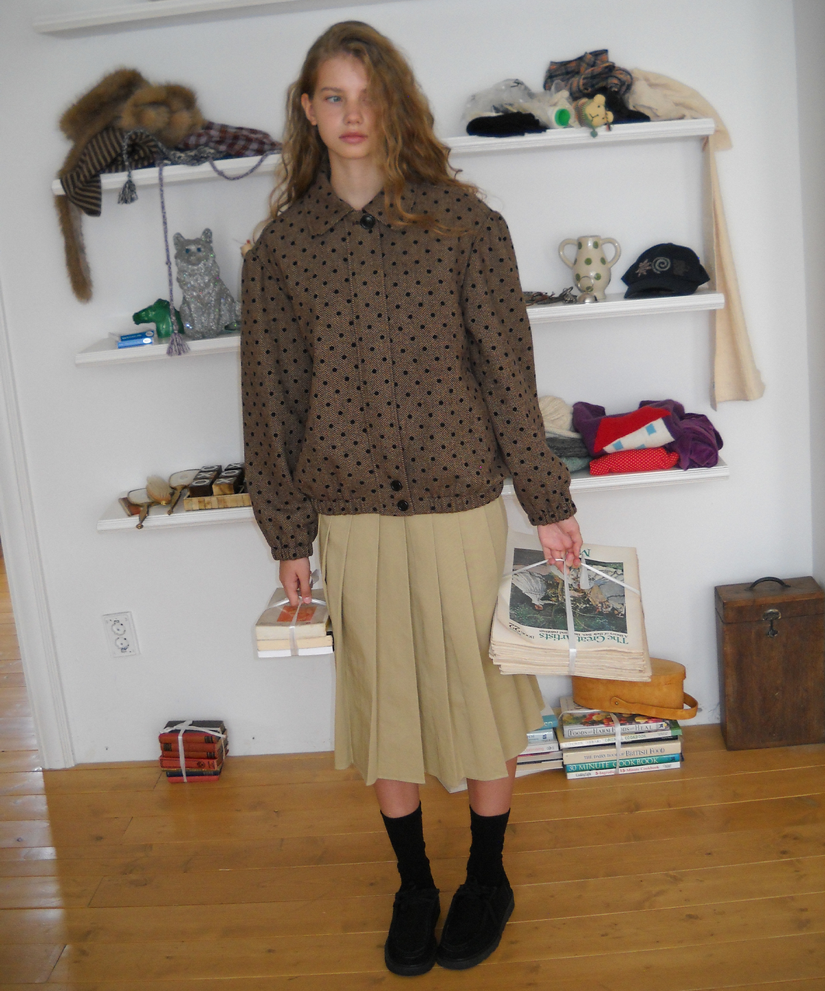 펀프롬펀(FUNFROMFUN) Dotted Herringbone Jacket, Brown