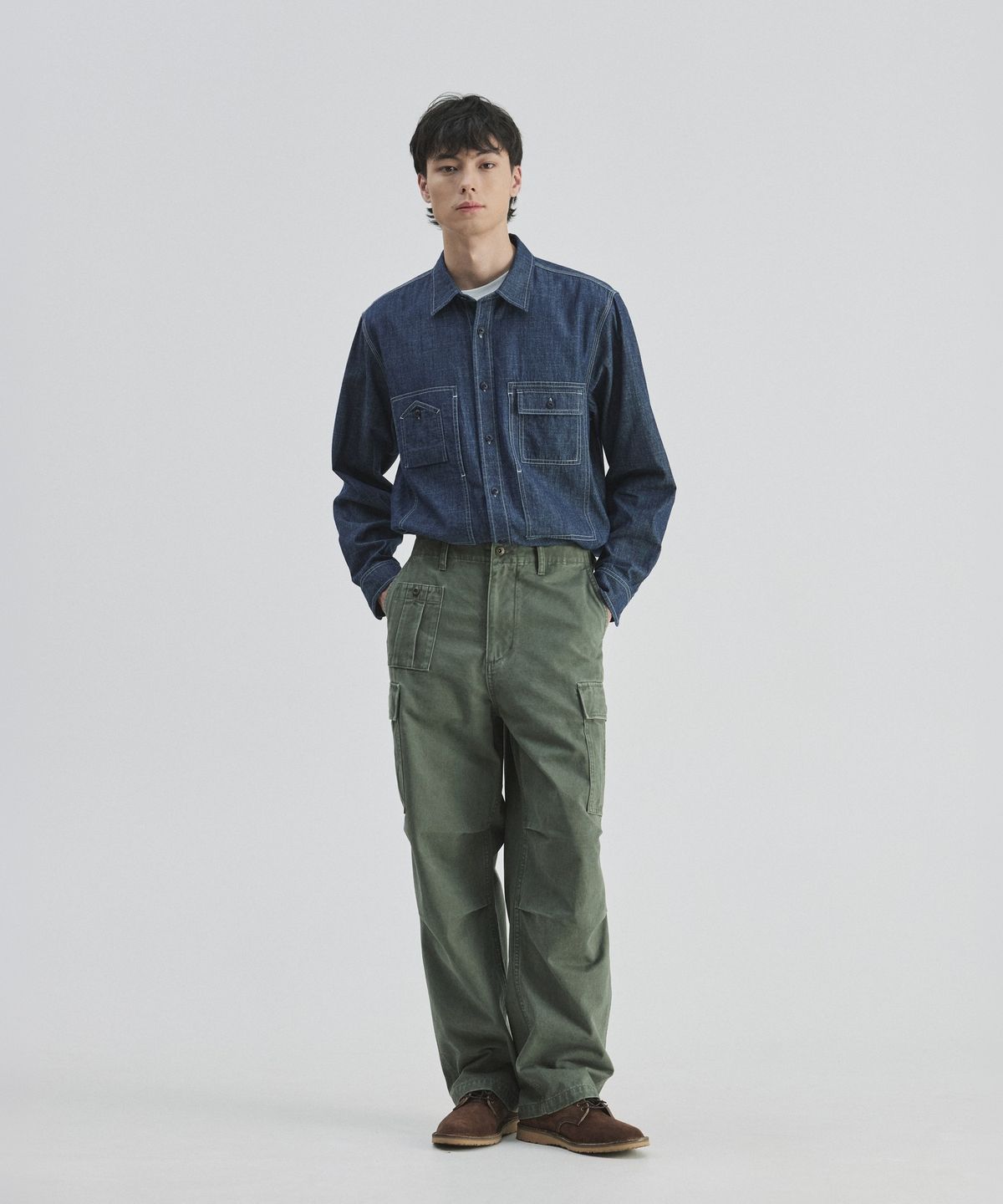 건지 울른스(Guernsey Woollens) 워시드 브리티쉬 아미 필드 팬츠 - 올리브