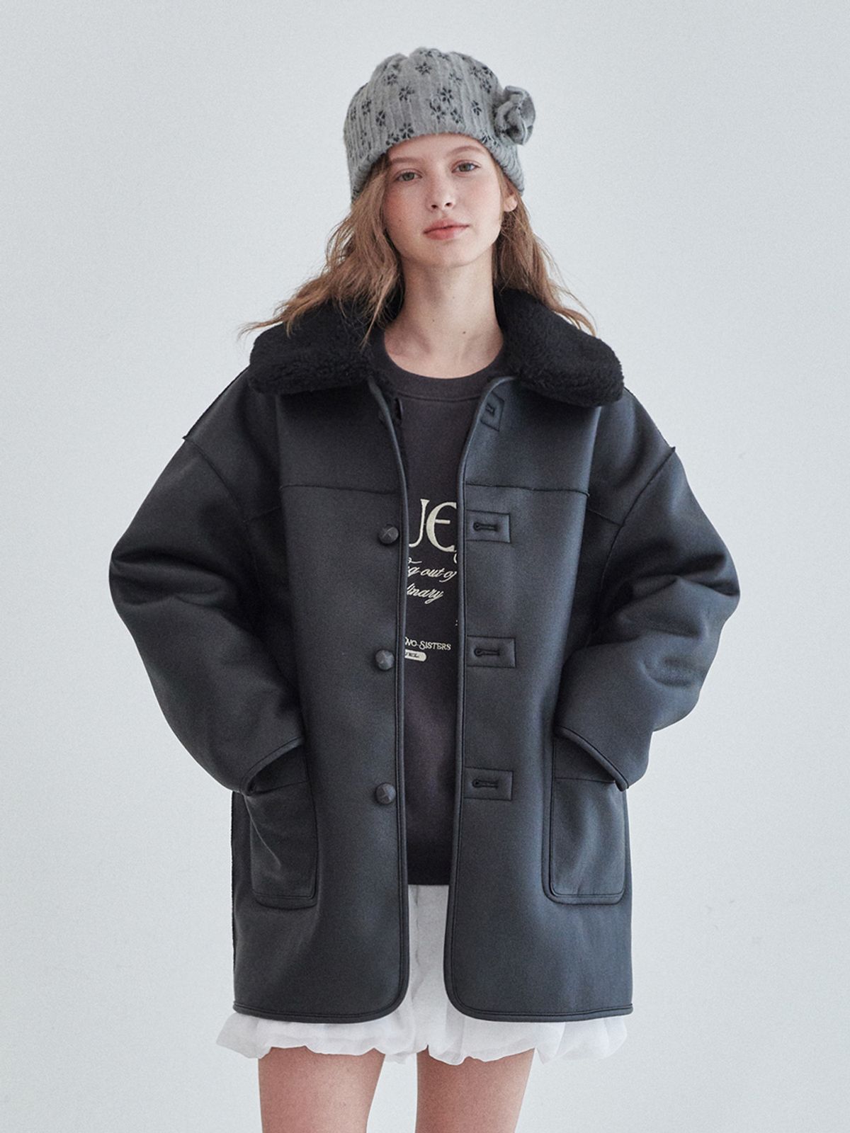 오앨(OUEL) ROSE CORSAGE KNIT BEANIE_GREY