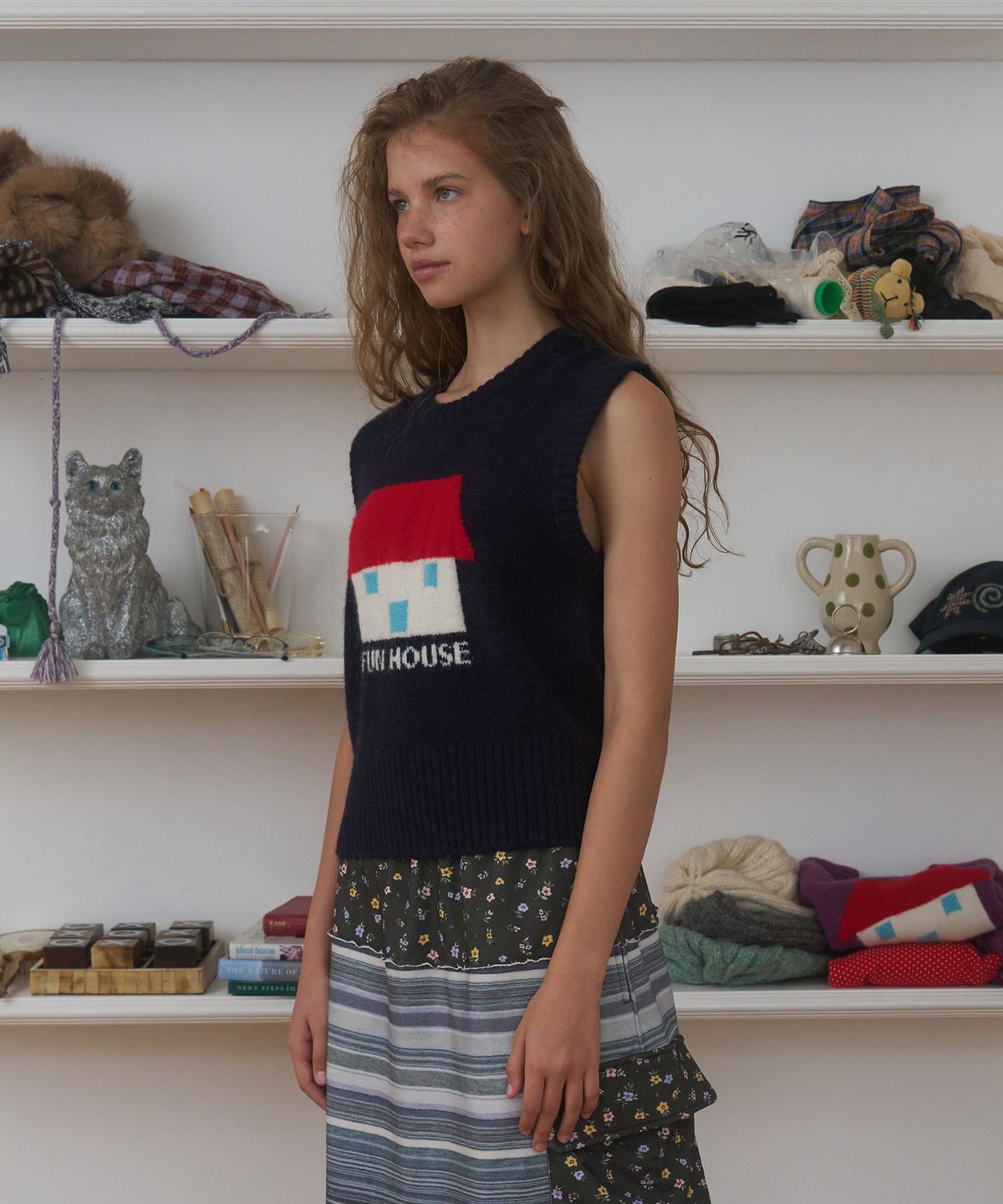 펀프롬펀(FUNFROMFUN) Fun House Knit Vest, Navy