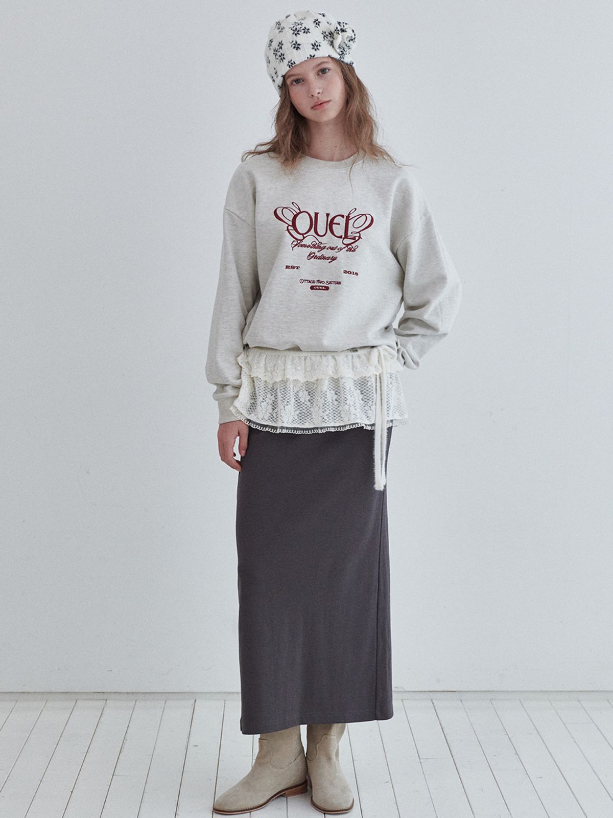 오앨(OUEL) FUZZY LACE MINI WRAP SKIRT_CREAM