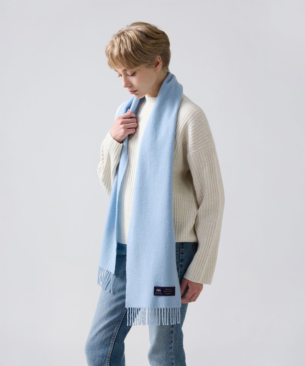 아브라함문(ABRAHAM MOON) 메리노울 머플러 25cm - 베이비 블루