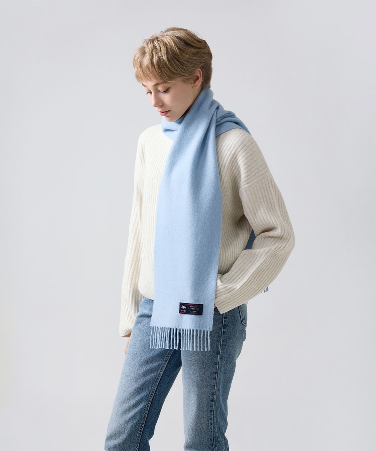 아브라함문(ABRAHAM MOON) 메리노울 머플러 25cm - 베이비 블루