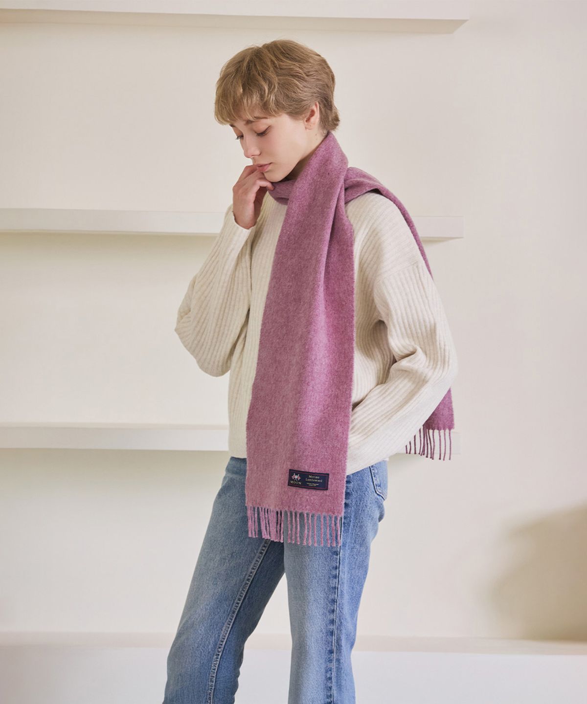 아브라함문(ABRAHAM MOON) 메리노울 머플러 25cm - 로얄 핑크