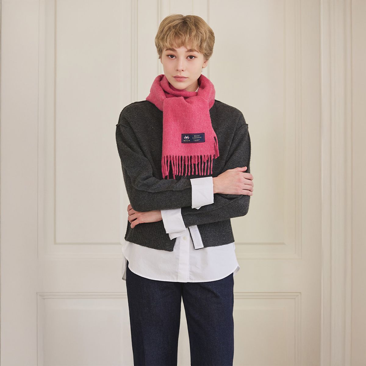 아브라함문(ABRAHAM MOON) 메리노울 머플러 25cm - 핑크