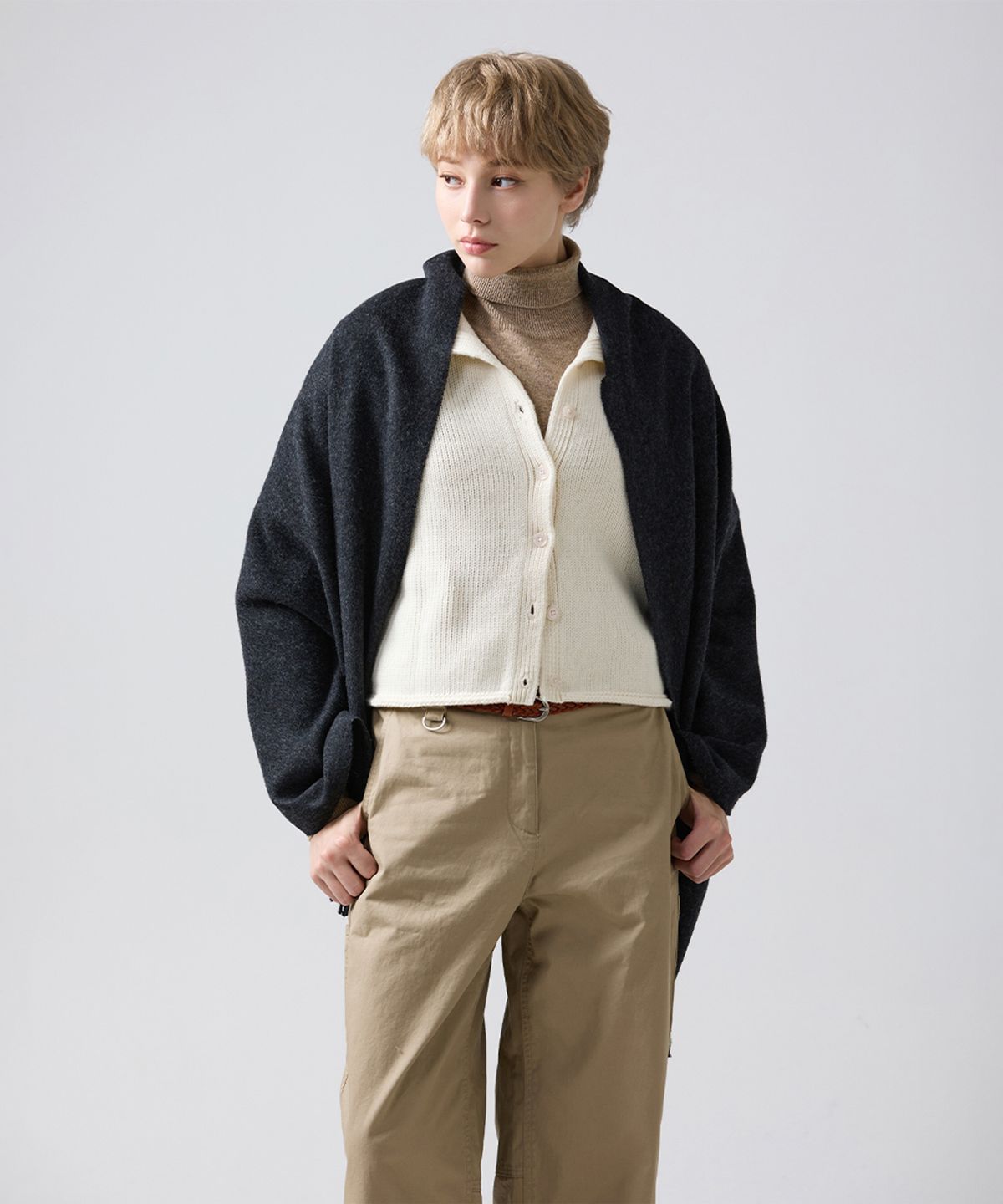 아브라함문(ABRAHAM MOON) 메리노울 숄 70cm - 차콜