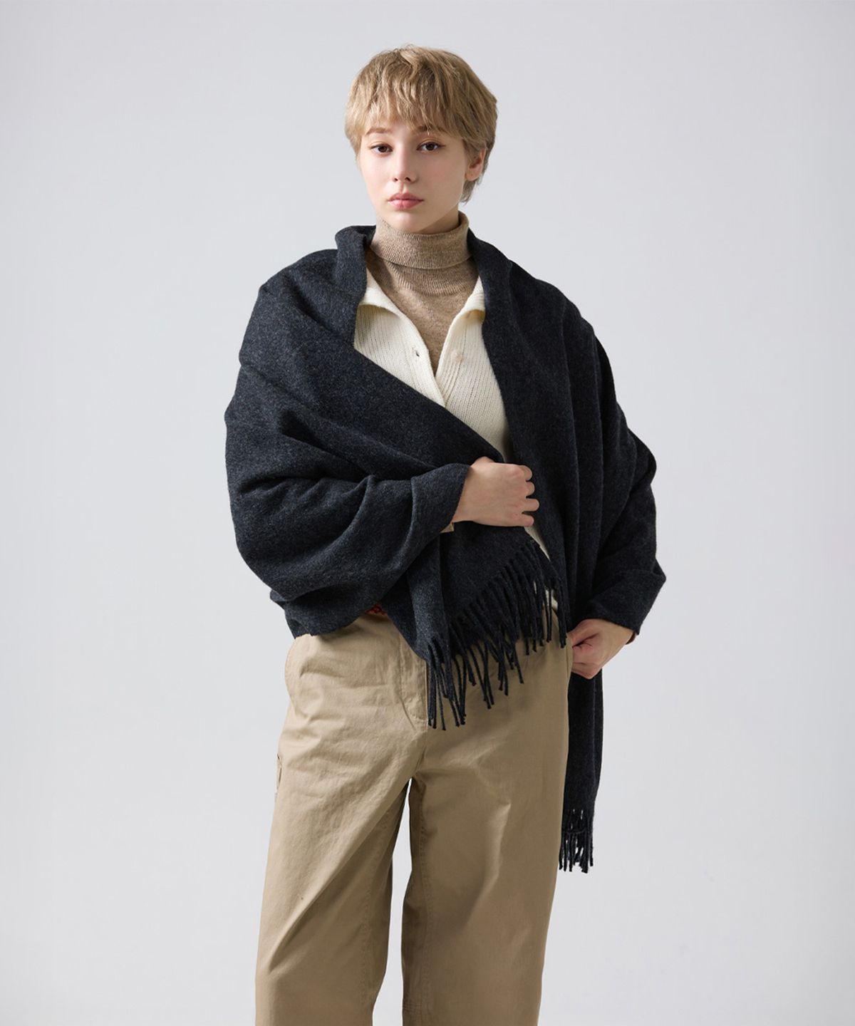 아브라함문(ABRAHAM MOON) 메리노울 숄 70cm - 차콜