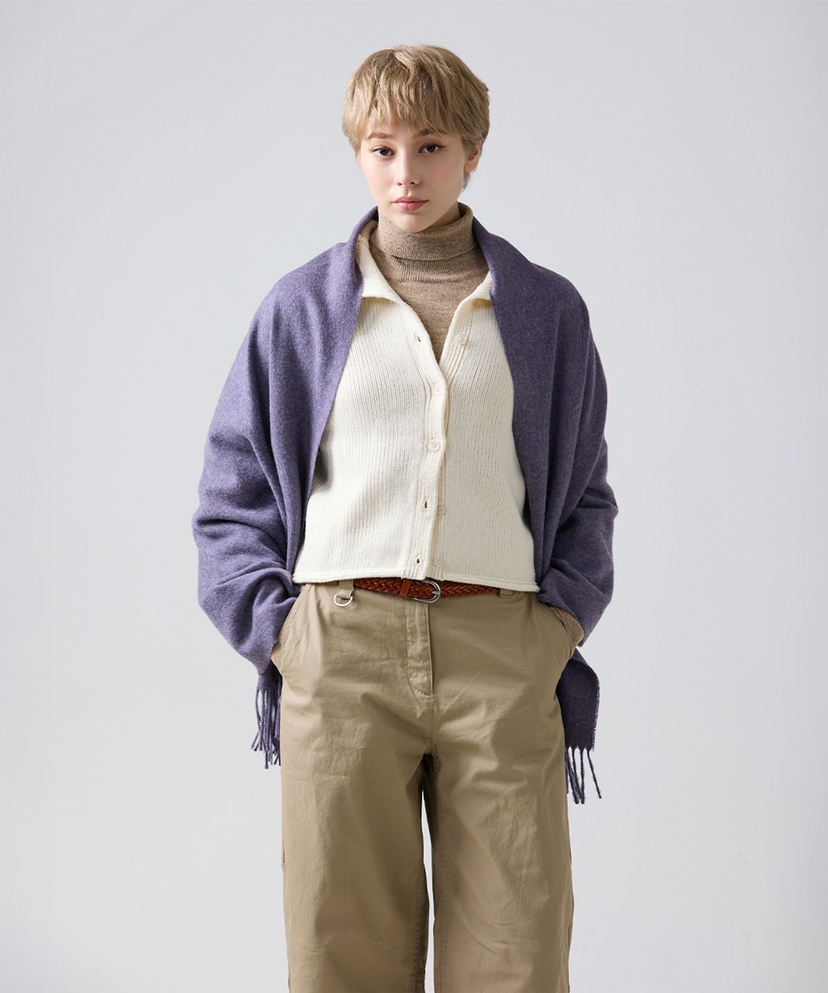 아브라함문(ABRAHAM MOON) 메리노울 숄 70cm - 라벤더