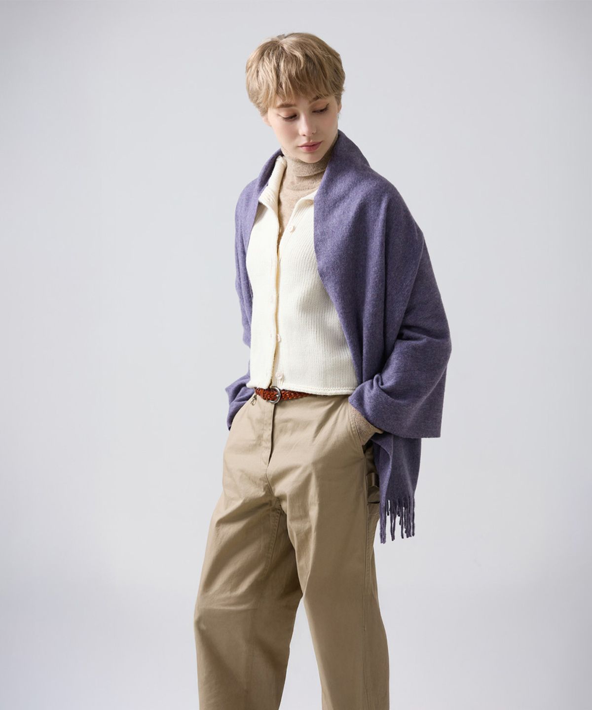 아브라함문(ABRAHAM MOON) 메리노울 숄 70cm - 라벤더