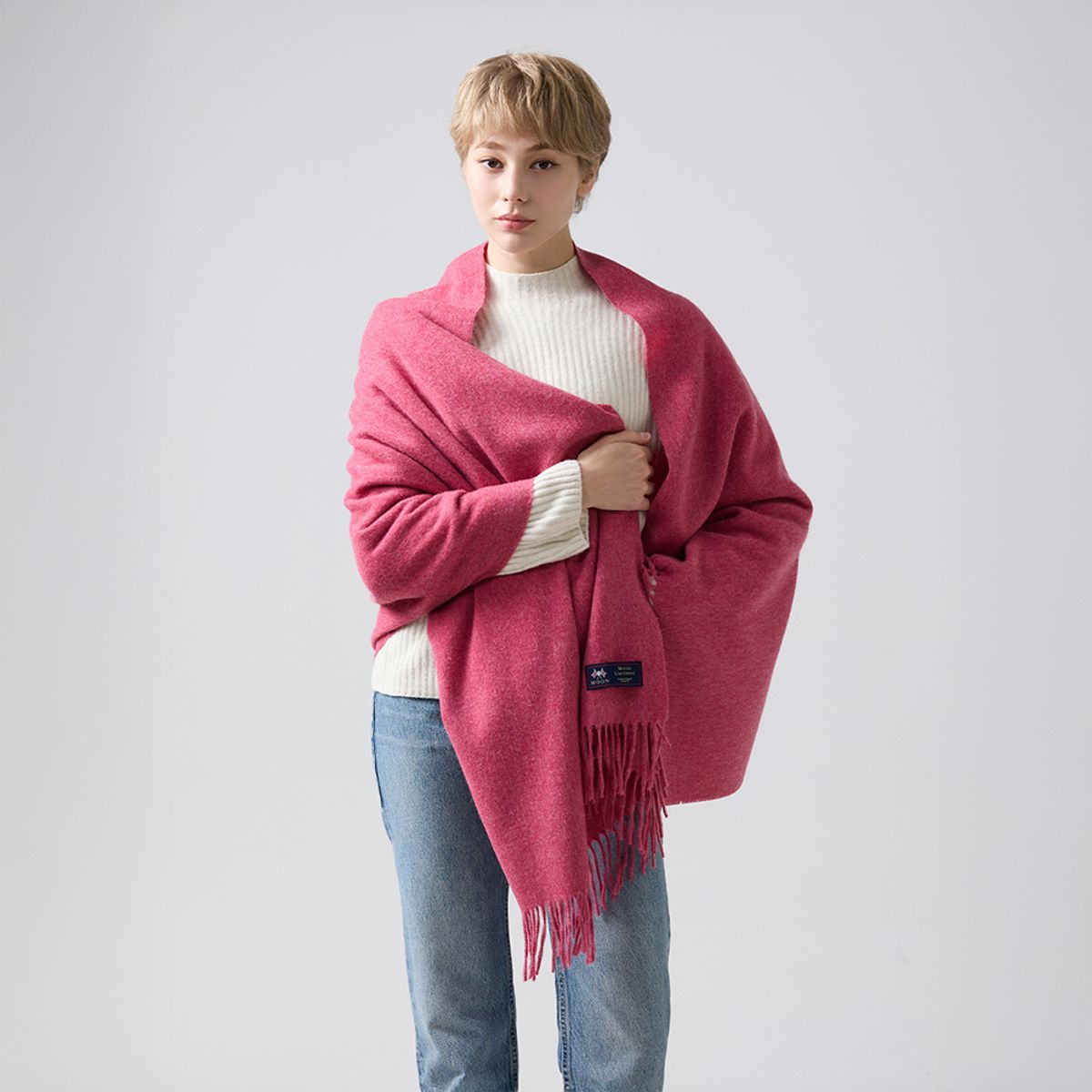아브라함문(ABRAHAM MOON) 메리노울 숄 70cm - 핑크