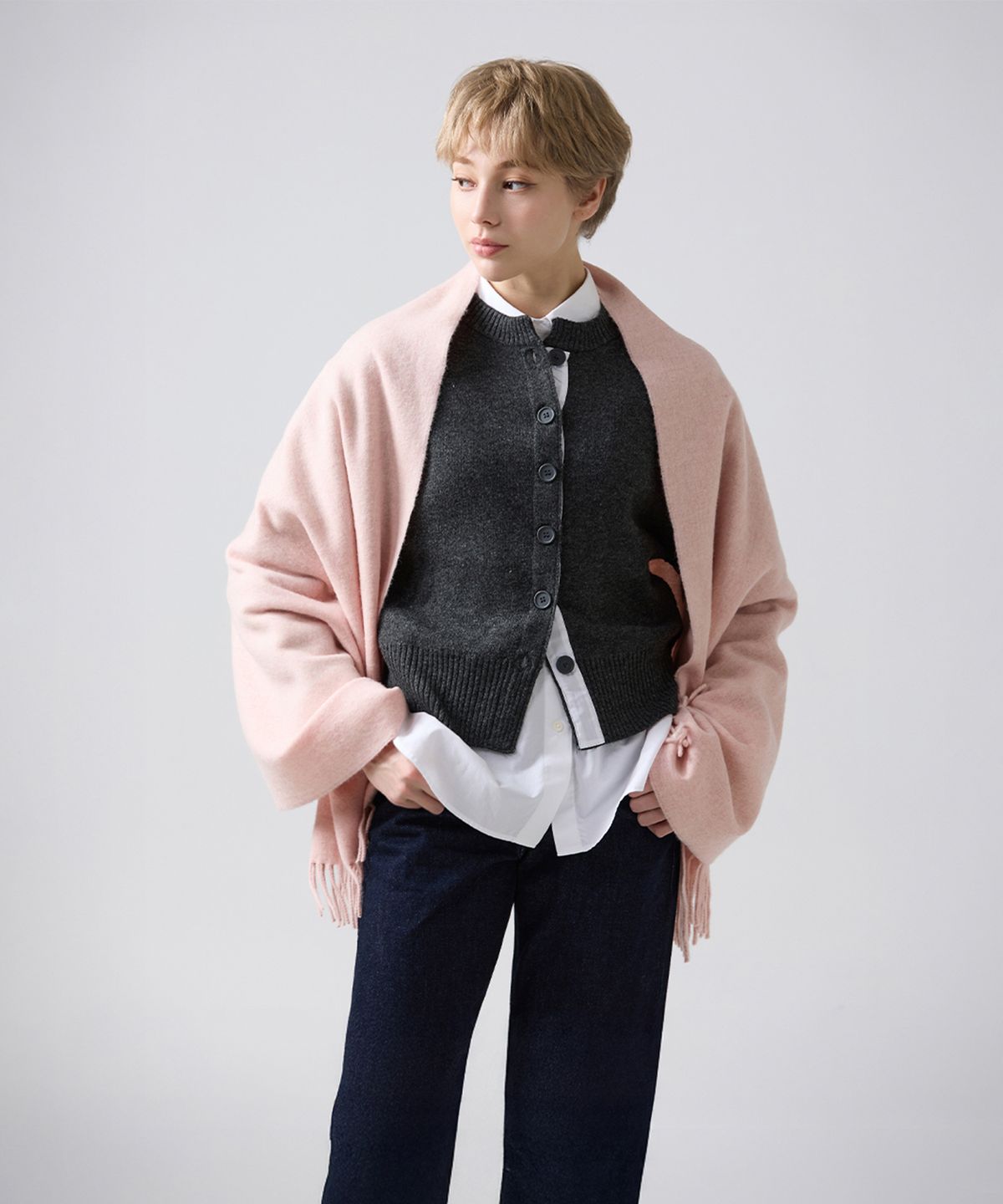 아브라함문(ABRAHAM MOON) 메리노울 숄 70cm - 베이비 핑크