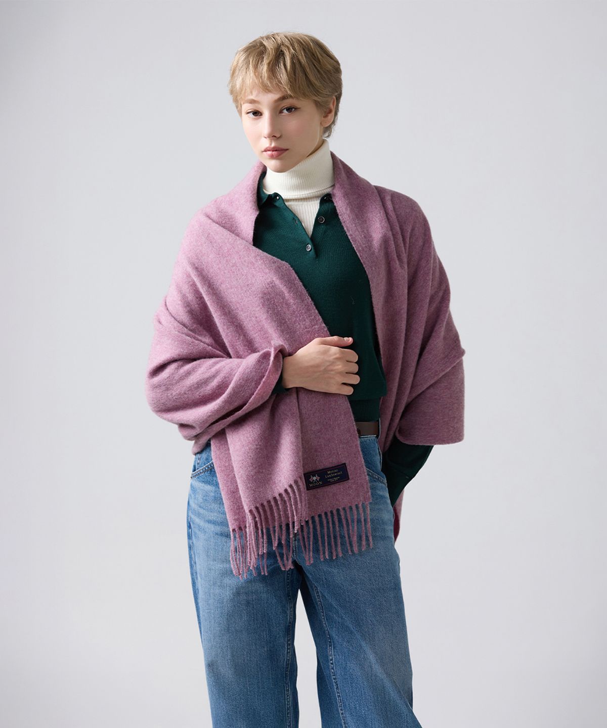 아브라함문(ABRAHAM MOON) 메리노울 숄 70cm - 로얄 핑크