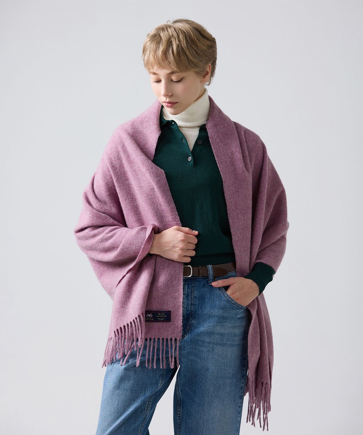 아브라함문(ABRAHAM MOON) 메리노울 숄 70cm - 로얄 핑크