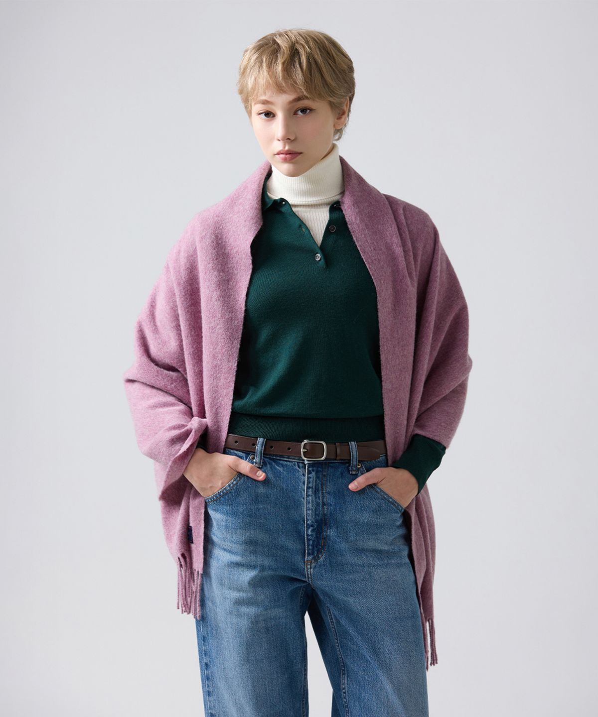 아브라함문(ABRAHAM MOON) 메리노울 숄 70cm - 로얄 핑크