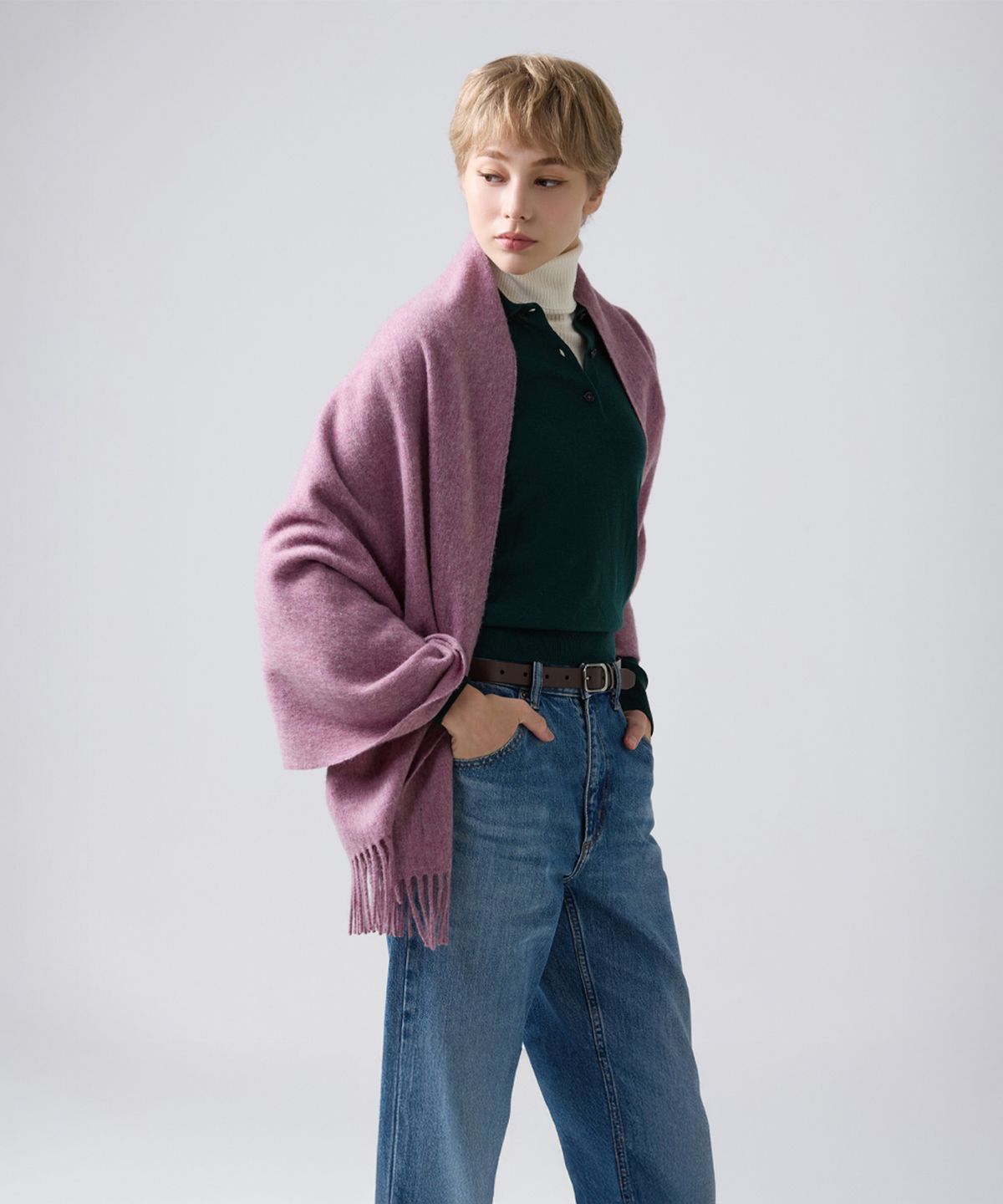 아브라함문(ABRAHAM MOON) 메리노울 숄 70cm - 로얄 핑크